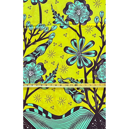 African Print Fabric/ Ankara - Shades of Green, Brown ‘Joy Grows Here' Design, 1 YARD