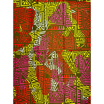 African Print Fabric/ Ankara - Pink, Olive Green, Yellow, Red ‘Zanku Blaze', YARD or WHOLESALE