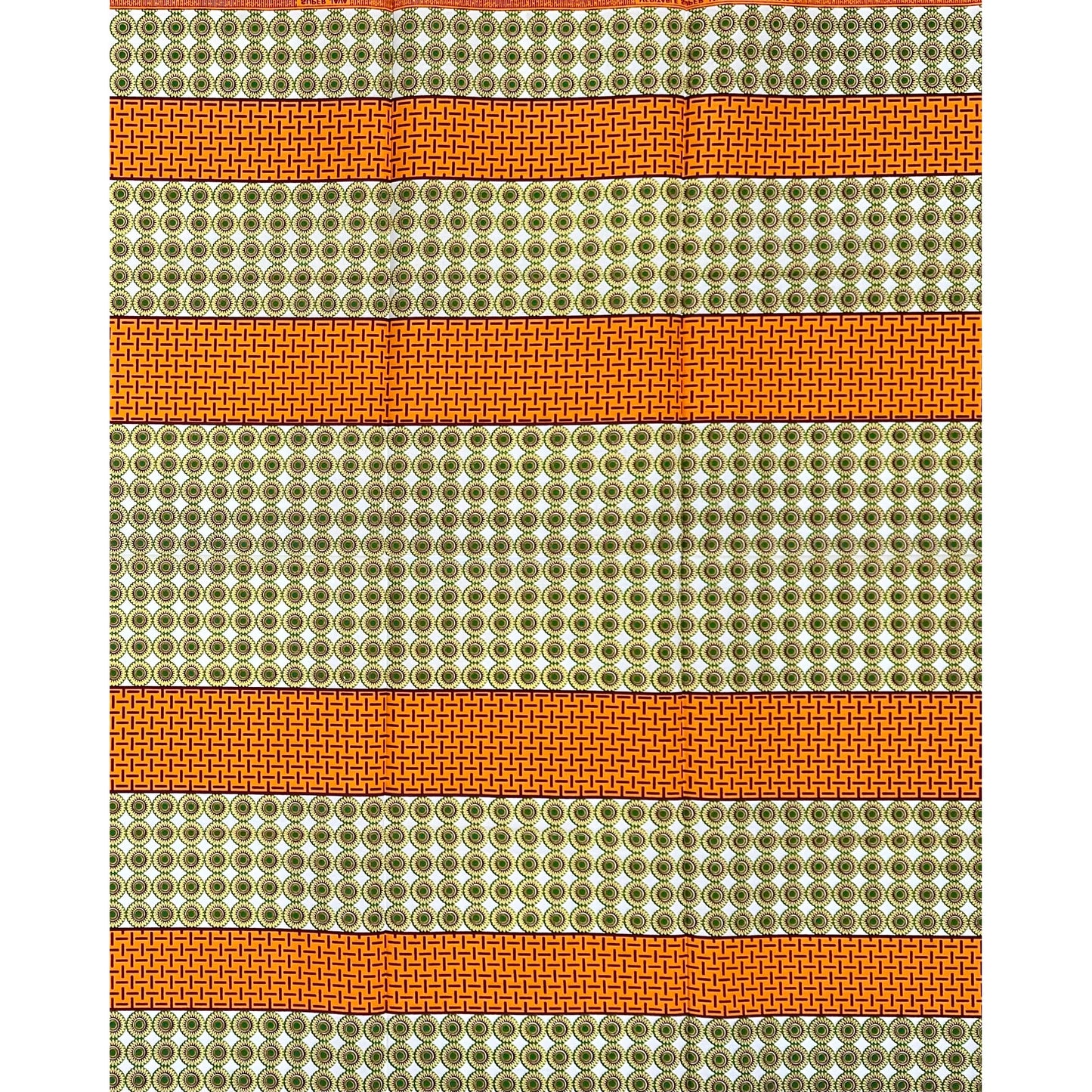 African Print Fabric/ Ankara - Green, Orange, Brown, Cream ‘Kintampo Lines' Design, 1 YARD