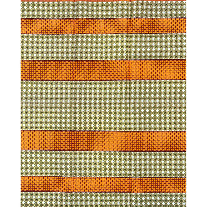African Print Fabric/ Ankara - Green, Orange, Brown, Cream ‘Kintampo Lines' Design, 1 YARD