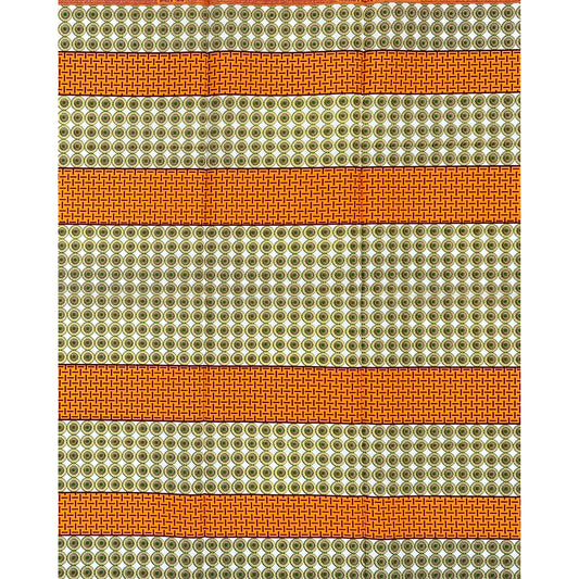 African Print Fabric/ Ankara - Green, Orange, Brown, Cream ‘Kintampo Lines' Design, 1 YARD