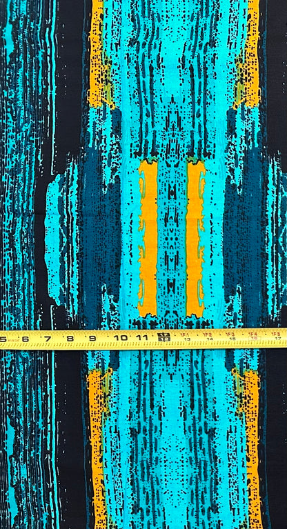 African Print Fabric/ Ankara - Teal, Turquoise, Marigold 'Strokes of Genius' Design, YARD or WHOLESALE