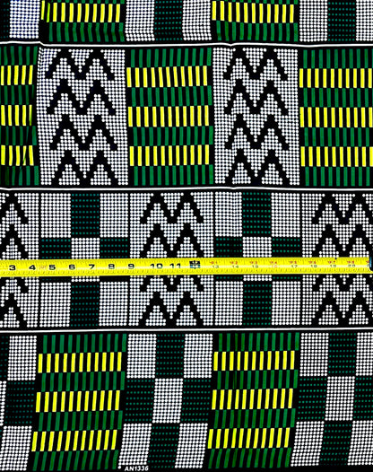 African Print Fabric/ Ankara - Shades of Green, White, Black 'Pattern Politics', YARD or WHOLESALE