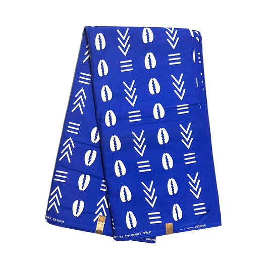 African Print Fabric/ Ankara - Blue, White 'Ancestral Ties', Per Yard or Wholesale