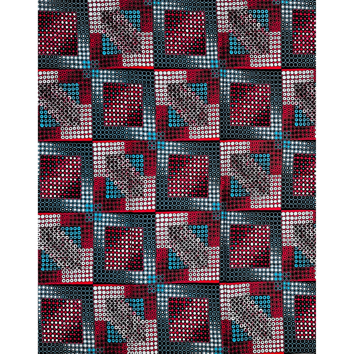 African Print Fabric/ Ankara - Teal, Red, Black ‘Isiagu Block' Design, 1 YARD