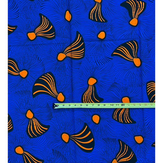 African Print Fabric/ Ankara - Blue, Orange ‘Carpe Diem', 1YARD