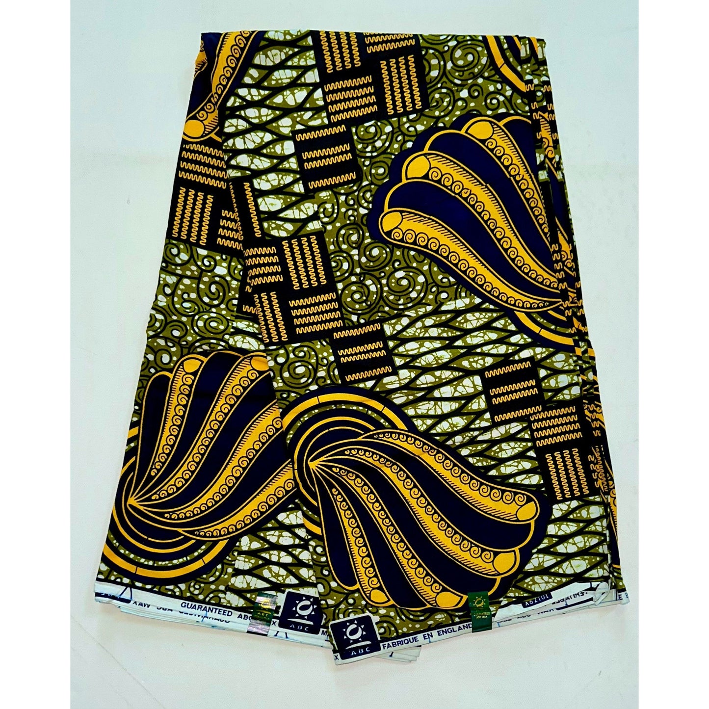 African Print Fabric/ Ankara - Navy, Yellow, Brown 'Ringer', YARD or WHOLESALE