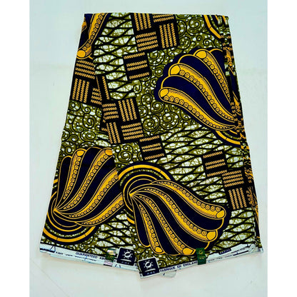 African Print Fabric/ Ankara - Navy, Yellow, Brown 'Ringer', YARD or WHOLESALE