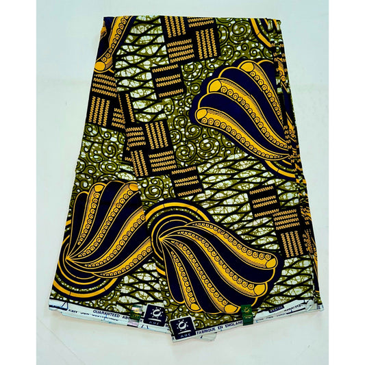 African Print Fabric/ Ankara - Navy, Yellow, Brown 'Ringer', YARD or WHOLESALE