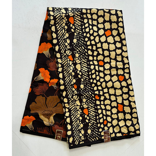 African Print Fabric/ Ankara - Brown, Beige, Orange 'Fatou’s Garden' Design