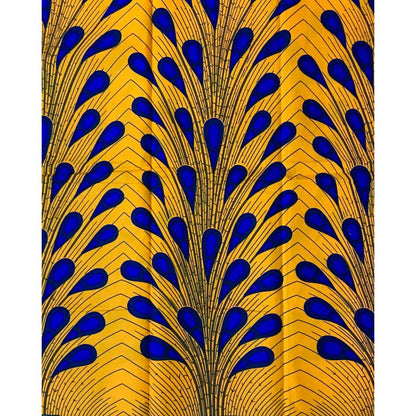 African Print Fabric/ Ankara - Marigold & Blue 'Rain Burst', Yard or Wholesale