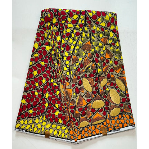 African Print Fabric/ Ankara - Red, Brown, Yellow, Orange 'Dream Works' Design, YARD or WHOLESALE