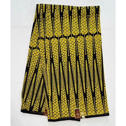 African Print Fabric/ Ankara - Yellow, Black 'Zaji' Design, YARD or WHOLESALE