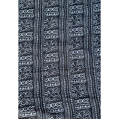 African Print, Chiffon Fabric- Black, White "Meroitic Chapter ", ~ 2 Yards