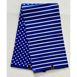 African Print Fabric/ Ankara - **FLAWED** Blue, White 'Lora Striped' Design, YARD or WHOLESALE
