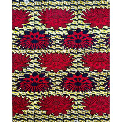 African Print Fabric/ Ankara - Red, Yellow, Brown, Navy ‘Amaya Shazam'