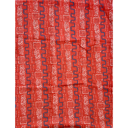 African Print, Chiffon Fabric - Red, White, Gray "Sumayya", ~2 Yards