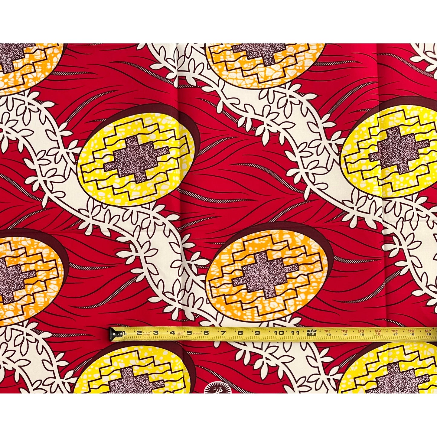 African Print Fabric/ Ankara - Red, Orange, Yellow 'Puzzle Pieces' Design