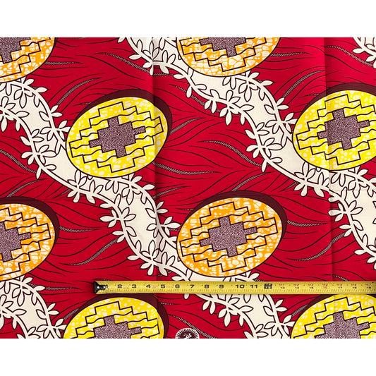 African Print Fabric/ Ankara - Red, Orange, Yellow 'Puzzle Pieces' Design