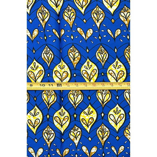 African Print Fabric/ Ankara - Blue, Yellow, Brown 'Kings Don’t Whisper', 1 YARD