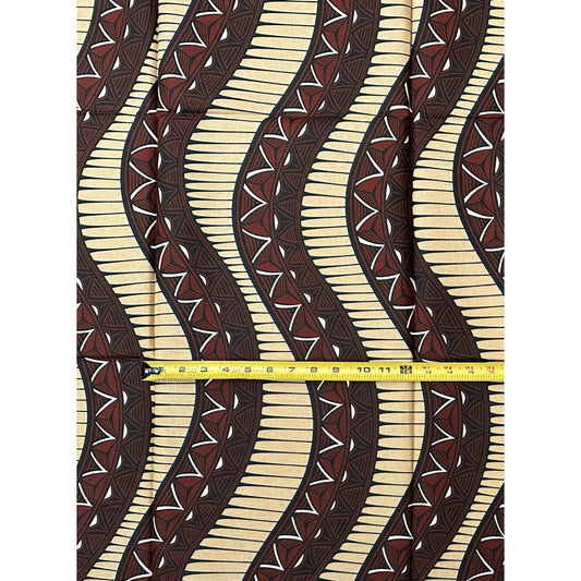 African Print Fabric/ Ankara - Brown, Beige ‘Road Dey Turn' Design, 1 YARD
