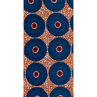 African Print Fabric/ Ankara - Blue, Orange, Brown 'Bullseye' Design, YARD or WHOLESALE