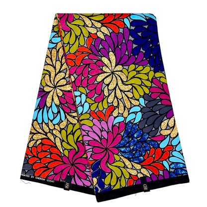 African Print Fabric/ Ankara - Blue, Pink, Orange, Purple, Green, Gray 'Omolara Bloom' Design, YARD or WHOLESALE