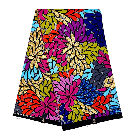 African Print Fabric/ Ankara - Blue, Pink, Orange, Purple, Green, Gray 'Omolara Bloom' Design, YARD or WHOLESALE