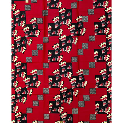 African Print Fabric/ Ankara - Red, Black, Cream 'Ina Burst,’ 1 YARD
