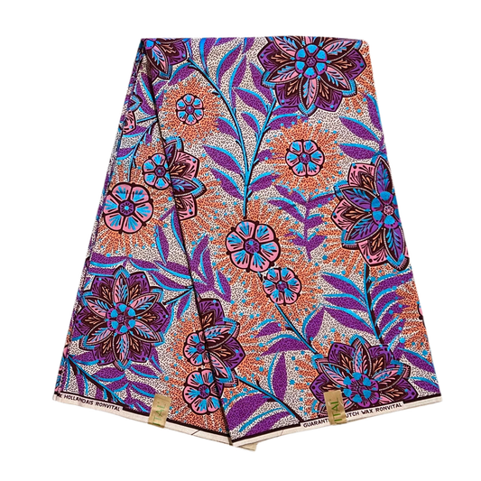 African Print Fabric/ Ankara - Purple, Pink, Cream, Shimmering Blue 'Sunday Flowers’, 11 YARDS