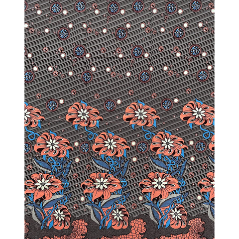 African Print Fabric/Ankara - Pink, Blue Brown "Impala Flower" Design