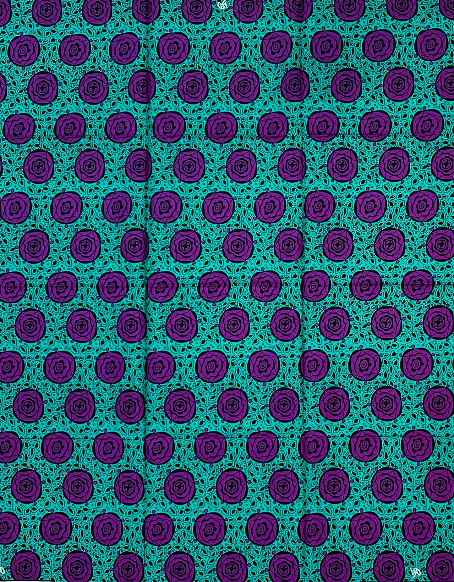 African Print Fabric/ Ankara - Purple, Teal, Black 'Violet Conversations', 1 Yard