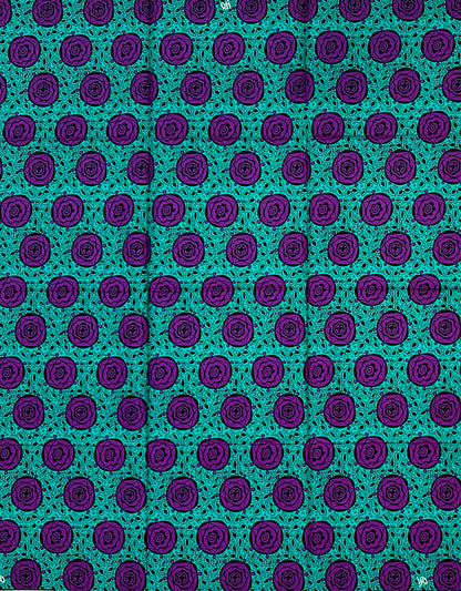 African Print Fabric/ Ankara - Purple, Teal, Black 'Violet Conversations', 1 Yard