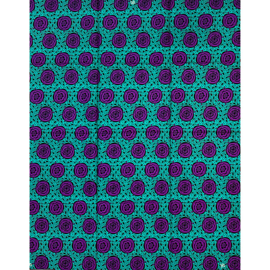 African Print Fabric/ Ankara - Purple, Teal, Black 'Violet Conversations', 1 Yard