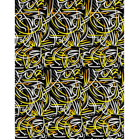 African Print Fabric/ Ankara - Black, White, Yellow, Orange 'Shaprapra' Design, YARD or WHOLESALE