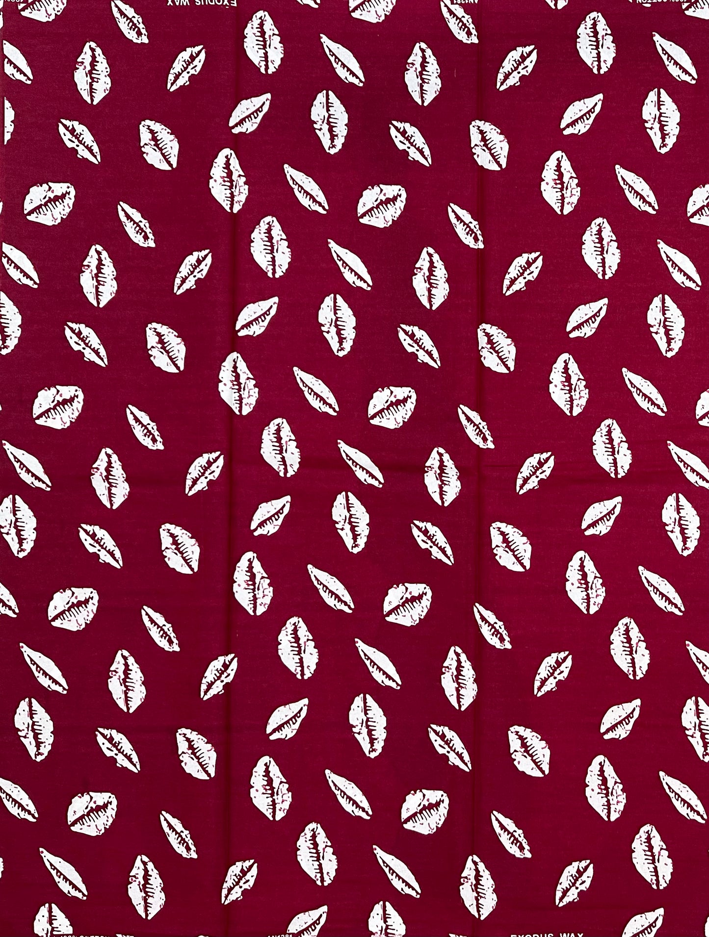 African Print Fabric/ Ankara - Dark Red, White 'Worth Something' Design, YARD or WHOLESALE