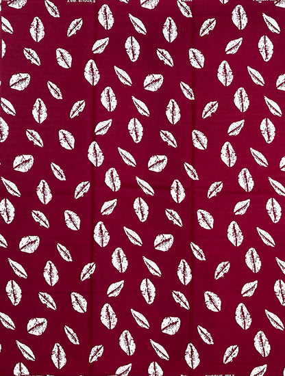 African Print Fabric/ Ankara - Dark Red, White 'Worth Something' Design, YARD or WHOLESALE