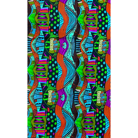 African Print Fabric/ Ankara - Blue, Green, Orange, Purple 'Shakara Lines' Design, YARD or WHOLESALE