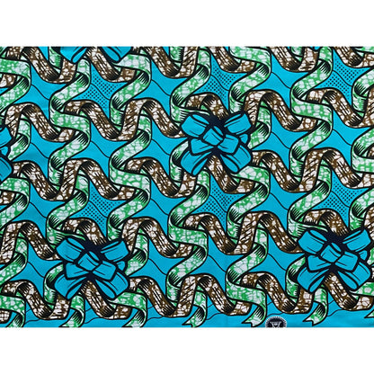 African Print Fabric/ Ankara - Blue, Green, Brown "The Present Is A Gift", YARD or WHOLESALE