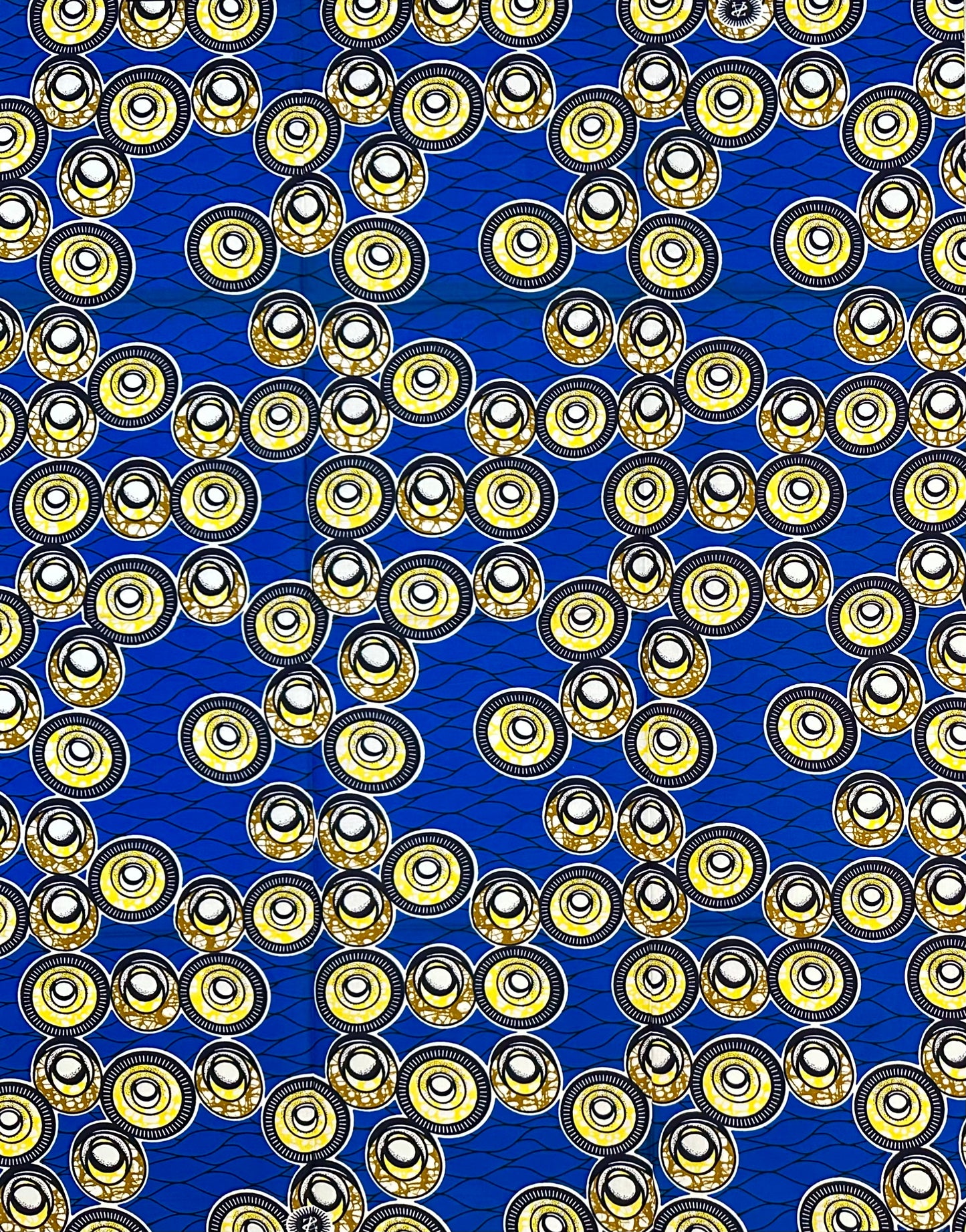 African Print Fabric/ Ankara - Blue, Yellow 'Money Moves in Circles', 1 YARD