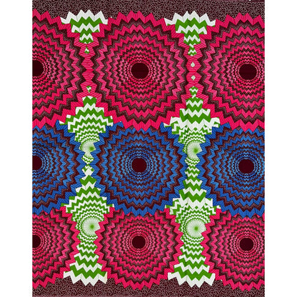 African Print Fabric/ Ankara - Blue, Pink, Brown, Green ‘Zigzag Zanku' Design, YARD