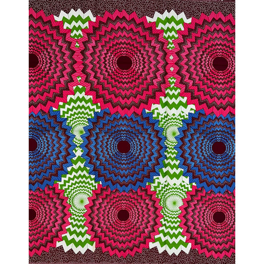 African Print Fabric/ Ankara - Blue, Pink, Brown, Green ‘Zigzag Zanku' Design, YARD