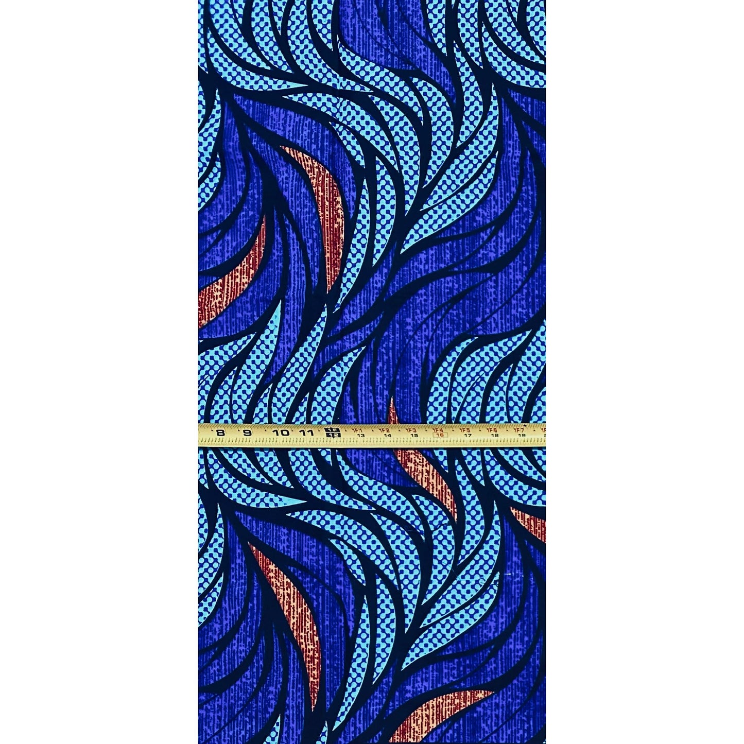 African Print Fabric/ Ankara - Shades of Blue, Brown 'Soji Leaves', YARD or WHOLESALE