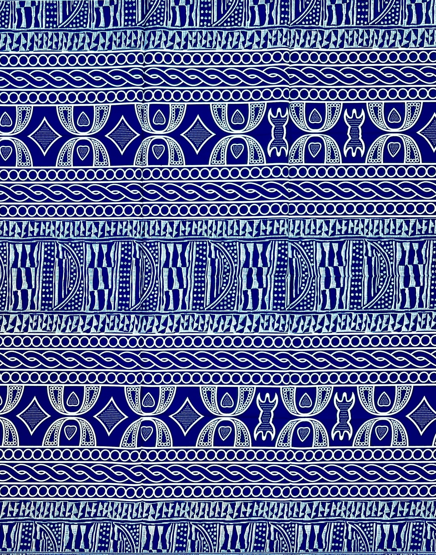 African Print Fabric/ Ankara - Blue, White 'Sunday Best', 1 Yard