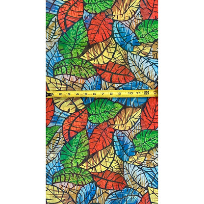 African Print, Chiffon Fabric- Red, Blue, Green, Yellow "Miombo Woodlands", ~ 2 Yards