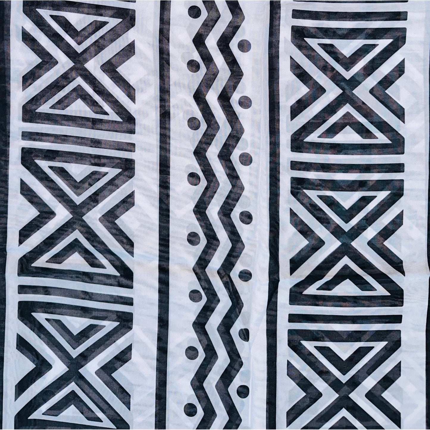 African Print, Chiffon Fabric- Black, White "Nima ", ~ 2 Yards