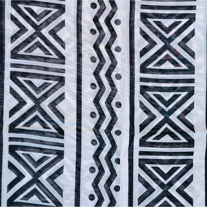 African Print, Chiffon Fabric- Black, White "Nima ", ~ 2 Yards