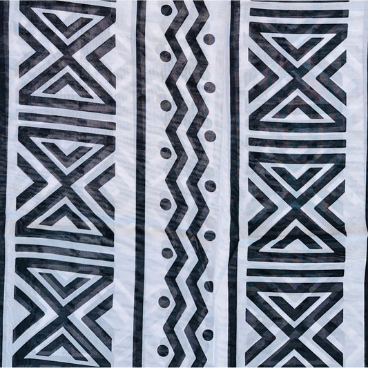 African Print, Chiffon Fabric- Black, White "Nima ", ~ 2 Yards