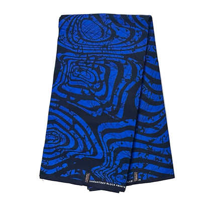 African Print Fabric/ Ankara - Black, Blue 'Still Waters' YARD or WHOLESALE