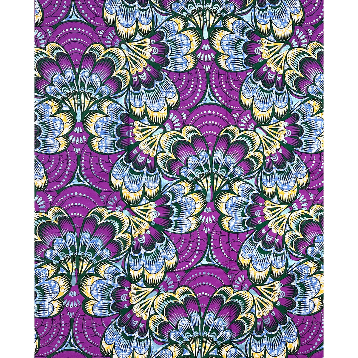 African Print Fabric/ Ankara - Purple, Blue, Green, Yellow, Shimmering Blue 'Festival of Amethyst Blossoms’ YARD or WHOLESALE